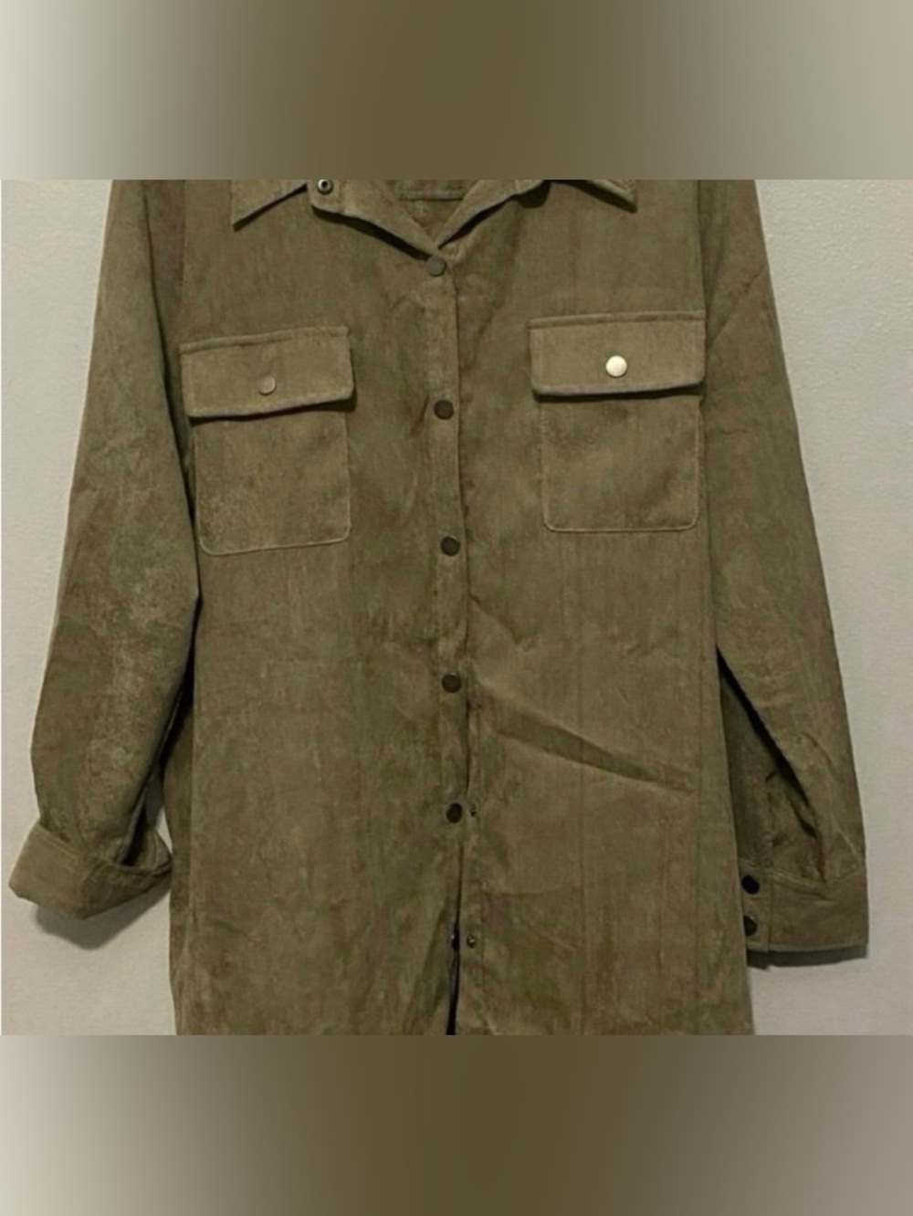 Men's Olive Green Corduroy Button-Front Jacket